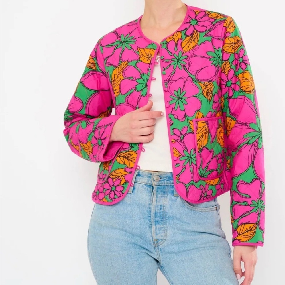 FLORA BEA NYC Terra Quilted Coat Jacket Medium NWT Vibrant Floral Print